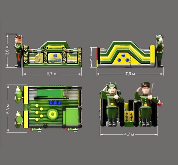 картинка Батут с горкой "Солдаты" от компании Рент-Бери