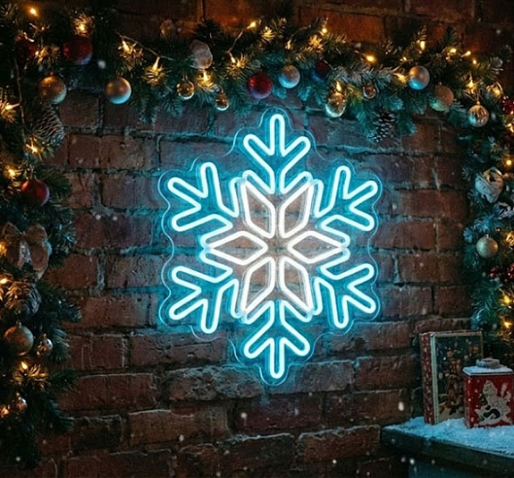 Неоновая вывеска «Снежинка» в аренду рис 1