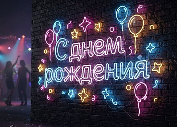 Аренда неоновой вывески «С днём рождения»