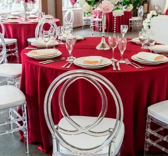 Скатерть круглая 3,2м бордовая рис 1