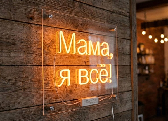 Неоновая вывеска «Мама, я всё!» в аренду