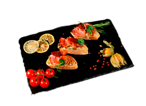 Брускетта с подкопченным беконом и томатами