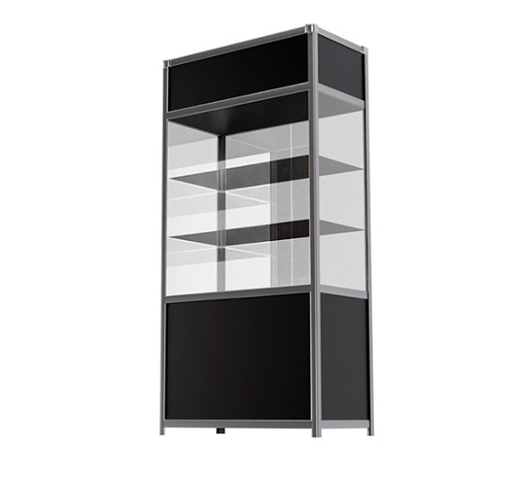 Витрина высокая прямоугольная черно-серебристая рис 1