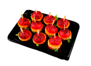 Мини бургер с котлетой из креветок и трески